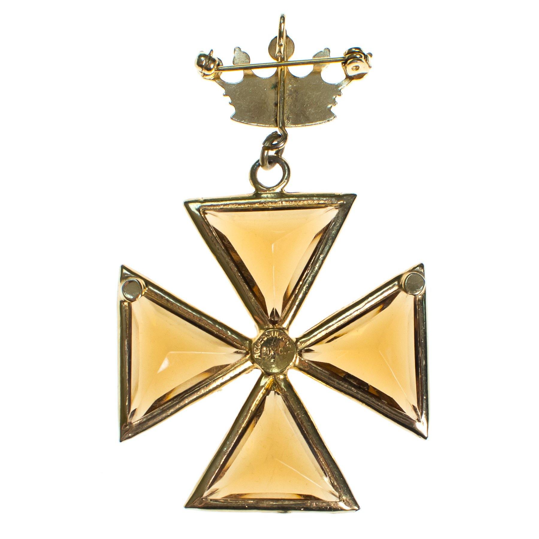 Vintage Accessocraft NYC Maltese Cross Brooch Pendant with Smokey Crystal Rhinestones by 1960s - Vintage Meet Modern Vintage Jewelry - Chicago, Illinois - #oldhollywoodglamour #vintagemeetmodern #designervintage #jewelrybox #antiquejewelry #vintagejewelry