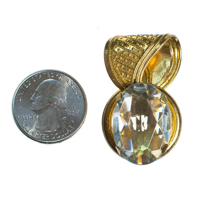 Gold Dress Clip with Headlight Topaz Crystal Rhinestone by 1940s - Vintage Meet Modern Vintage Jewelry - Chicago, Illinois - #oldhollywoodglamour #vintagemeetmodern #designervintage #jewelrybox #antiquejewelry #vintagejewelry
