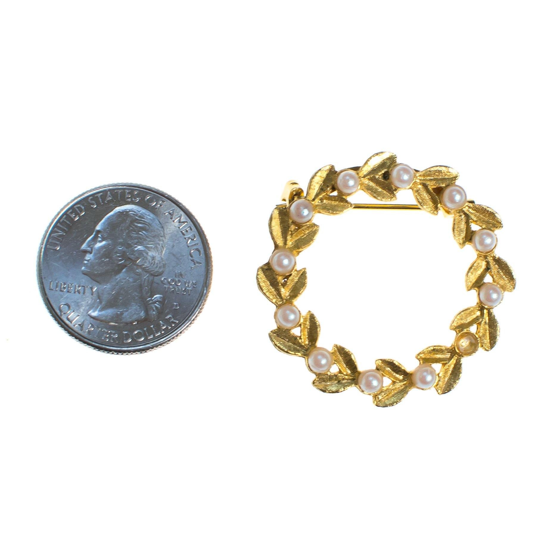 Vintage Small Gold Leave Brooch with Faux Seed Pearls by 1980s - Vintage Meet Modern Vintage Jewelry - Chicago, Illinois - #oldhollywoodglamour #vintagemeetmodern #designervintage #jewelrybox #antiquejewelry #vintagejewelry