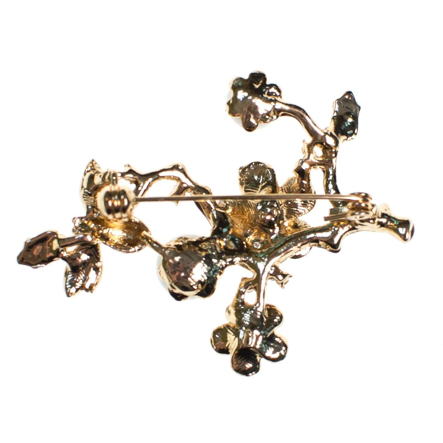 Vintage Bee on a Branch Brooch, Cherry Blossom Gold Tone Rhinestones by Vintage Bee - Vintage Meet Modern Vintage Jewelry - Chicago, Illinois - #oldhollywoodglamour #vintagemeetmodern #designervintage #jewelrybox #antiquejewelry #vintagejewelry