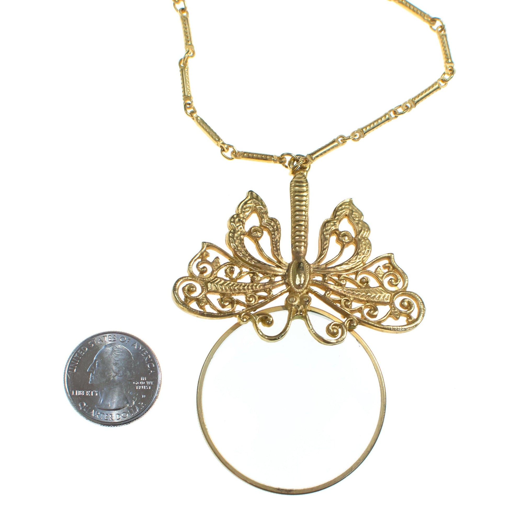 Vintage Accessocraft NYC Butterfly Magnify Glass Necklace by Accessocraft NYC - Vintage Meet Modern Vintage Jewelry - Chicago, Illinois - #oldhollywoodglamour #vintagemeetmodern #designervintage #jewelrybox #antiquejewelry #vintagejewelry