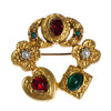 Vintage Victorian Inspired Charm Brooch, Gold Tone Faux Pearls, Garnets Crystal, Emerald Rhinestones by 1960s - Vintage Meet Modern Vintage Jewelry - Chicago, Illinois - #oldhollywoodglamour #vintagemeetmodern #designervintage #jewelrybox #antiquejewelry #vintagejewelry