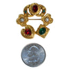 Vintage Victorian Inspired Charm Brooch, Gold Tone Faux Pearls, Garnets Crystal, Emerald Rhinestones by 1960s - Vintage Meet Modern Vintage Jewelry - Chicago, Illinois - #oldhollywoodglamour #vintagemeetmodern #designervintage #jewelrybox #antiquejewelry #vintagejewelry