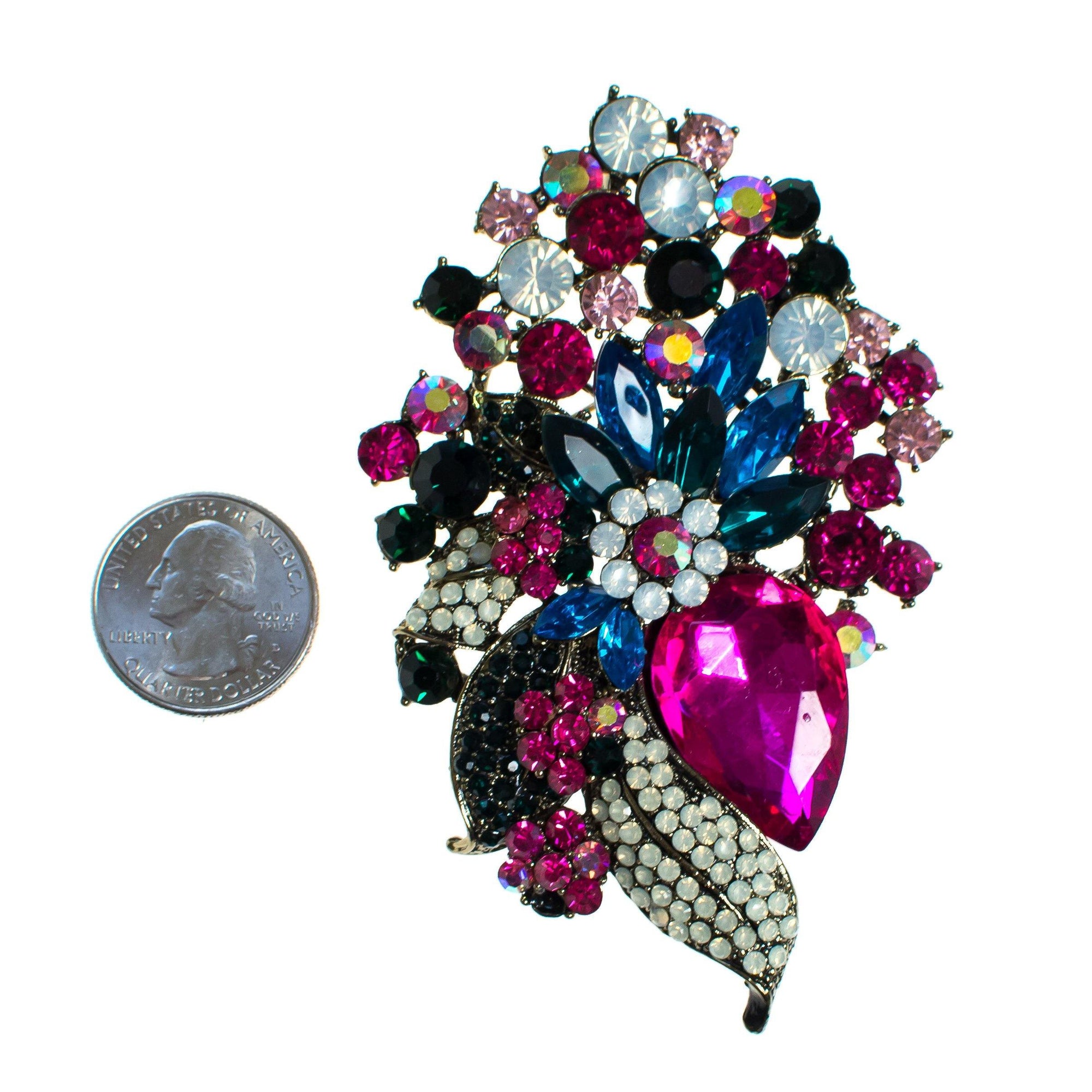 Vintage Hot Pink Blue, Green, Diamante Rhinestone Brooch Pendant by 1990s - Vintage Meet Modern Vintage Jewelry - Chicago, Illinois - #oldhollywoodglamour #vintagemeetmodern #designervintage #jewelrybox #antiquejewelry #vintagejewelry