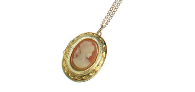 Vintage Gold Cameo Locket by 1980s - Vintage Meet Modern Vintage Jewelry - Chicago, Illinois - #oldhollywoodglamour #vintagemeetmodern #designervintage #jewelrybox #antiquejewelry #vintagejewelry