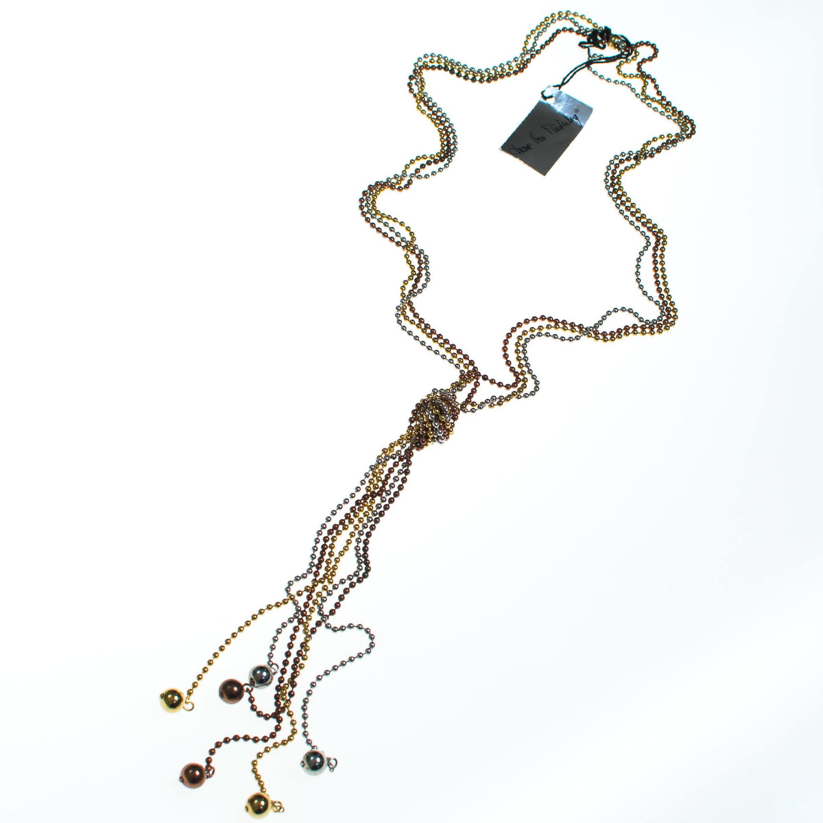 Vintage Diane Von Furstenberg Bronze, Brass, Gold and Silver Beaded Chain Necklace, 1970s