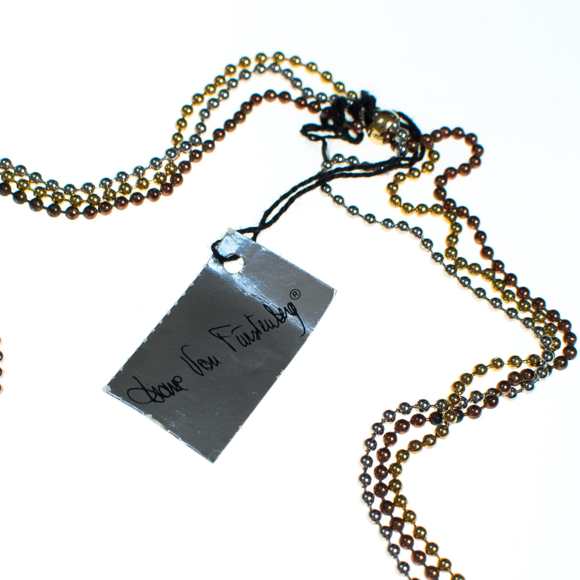 Vintage Diane Von Furstenberg Bronze, Brass, Gold and Silver Beaded Chain Necklace, 1970s by Diane Von Furstenberg - Vintage Meet Modern Vintage Jewelry - Chicago, Illinois - #oldhollywoodglamour #vintagemeetmodern #designervintage #jewelrybox #antiquejewelry #vintagejewelry