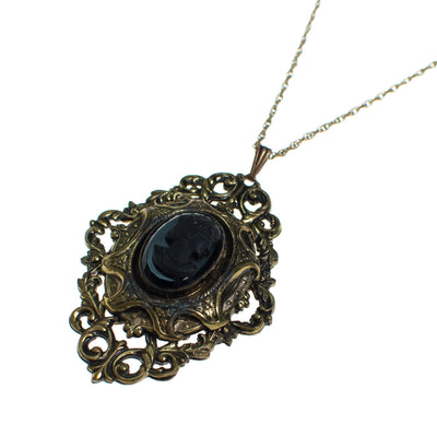 Vintage Victorian Revival Jet Black Cameo in Antique Gold Necklace by 1960s - Vintage Meet Modern Vintage Jewelry - Chicago, Illinois - #oldhollywoodglamour #vintagemeetmodern #designervintage #jewelrybox #antiquejewelry #vintagejewelry