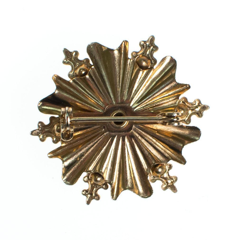Vintage Petite Starburst Brooch with Gold Topaz Rhinestones by 1960s - Vintage Meet Modern Vintage Jewelry - Chicago, Illinois - #oldhollywoodglamour #vintagemeetmodern #designervintage #jewelrybox #antiquejewelry #vintagejewelry