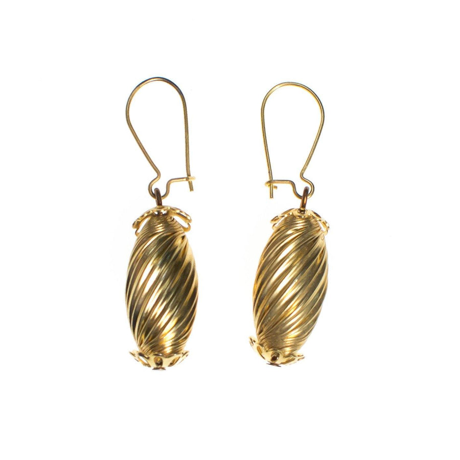 Vintage Rochelle Fluted Bead Gold Plated Dangling Pierced Earrings New Old Stock 1970s by Rochelle - Vintage Meet Modern Vintage Jewelry - Chicago, Illinois - #oldhollywoodglamour #vintagemeetmodern #designervintage #jewelrybox #antiquejewelry #vintagejewelry