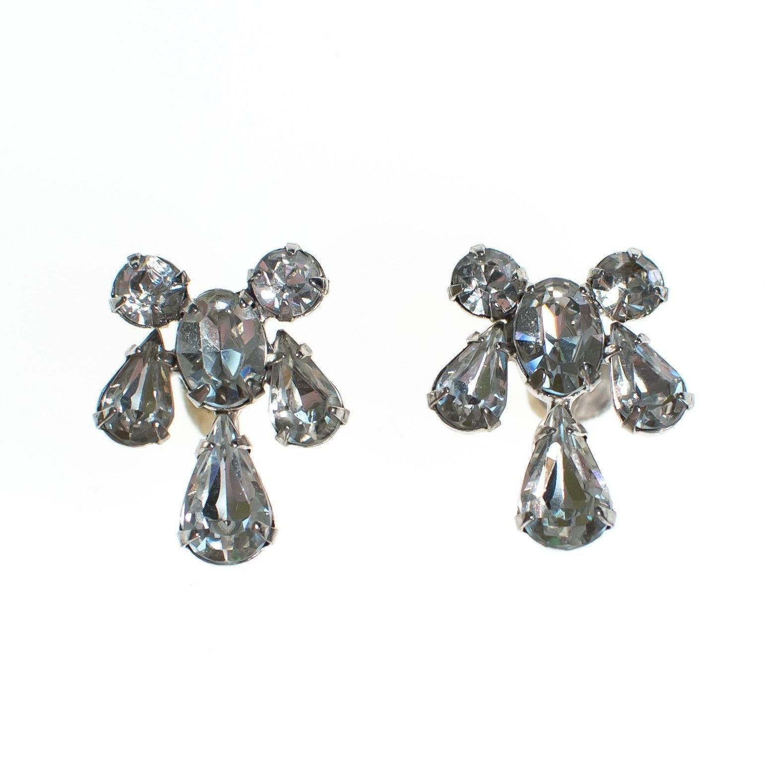 Vintage Art Deco Diamante Rhinestone Earrings, Screw Back, Silver Tone by Art Deco - Vintage Meet Modern Vintage Jewelry - Chicago, Illinois - #oldhollywoodglamour #vintagemeetmodern #designervintage #jewelrybox #antiquejewelry #vintagejewelry