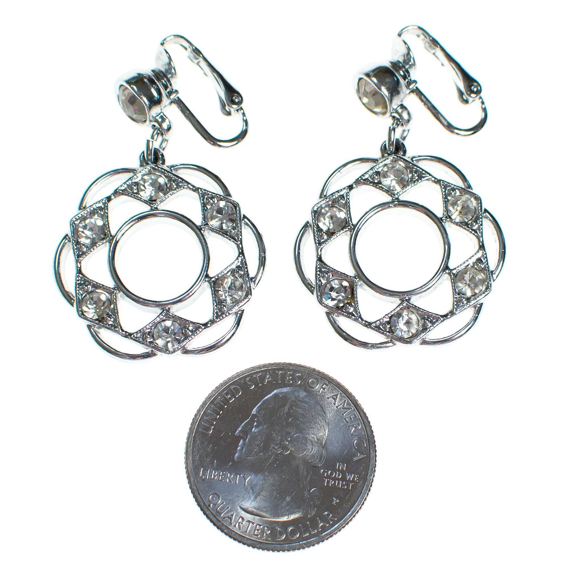 Vintage Sarah Coventry Silver Doorknocker Earrings with Rhinestones, Clip On by Sarah Coventry - Vintage Meet Modern Vintage Jewelry - Chicago, Illinois - #oldhollywoodglamour #vintagemeetmodern #designervintage #jewelrybox #antiquejewelry #vintagejewelry