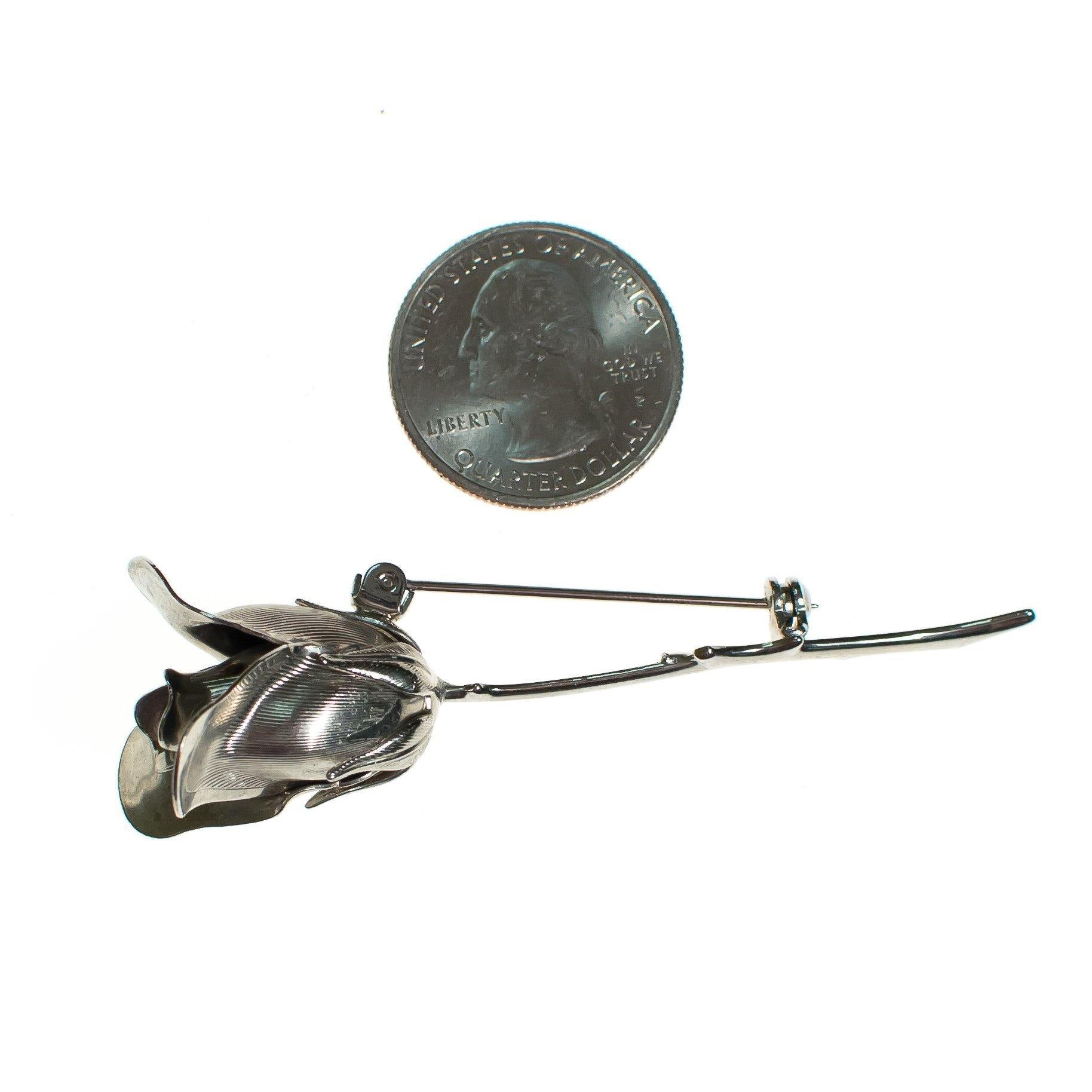 Vintage Silver Tone Rose Brooch/Pin by 1960s - Vintage Meet Modern Vintage Jewelry - Chicago, Illinois - #oldhollywoodglamour #vintagemeetmodern #designervintage #jewelrybox #antiquejewelry #vintagejewelry