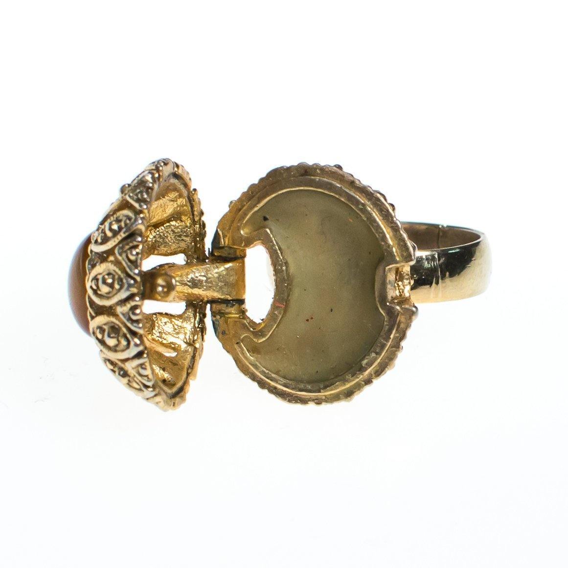 Vintage Vanda Tigers Eye Perfume Locket Ring by Vanda - Vintage Meet Modern Vintage Jewelry - Chicago, Illinois - #oldhollywoodglamour #vintagemeetmodern #designervintage #jewelrybox #antiquejewelry #vintagejewelry
