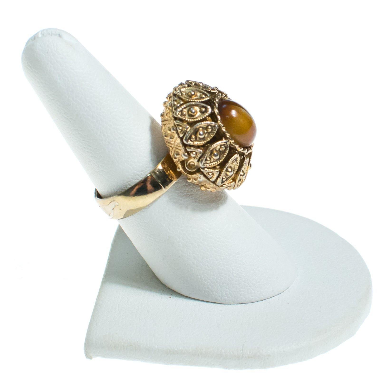 Vintage Vanda Tigers Eye Perfume Locket Ring by Vanda - Vintage Meet Modern Vintage Jewelry - Chicago, Illinois - #oldhollywoodglamour #vintagemeetmodern #designervintage #jewelrybox #antiquejewelry #vintagejewelry