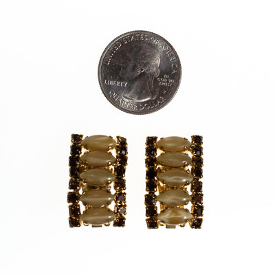 Vintage Champagne and Amber Rhinestones Earrings, Clip On by 1950s - Vintage Meet Modern Vintage Jewelry - Chicago, Illinois - #oldhollywoodglamour #vintagemeetmodern #designervintage #jewelrybox #antiquejewelry #vintagejewelry