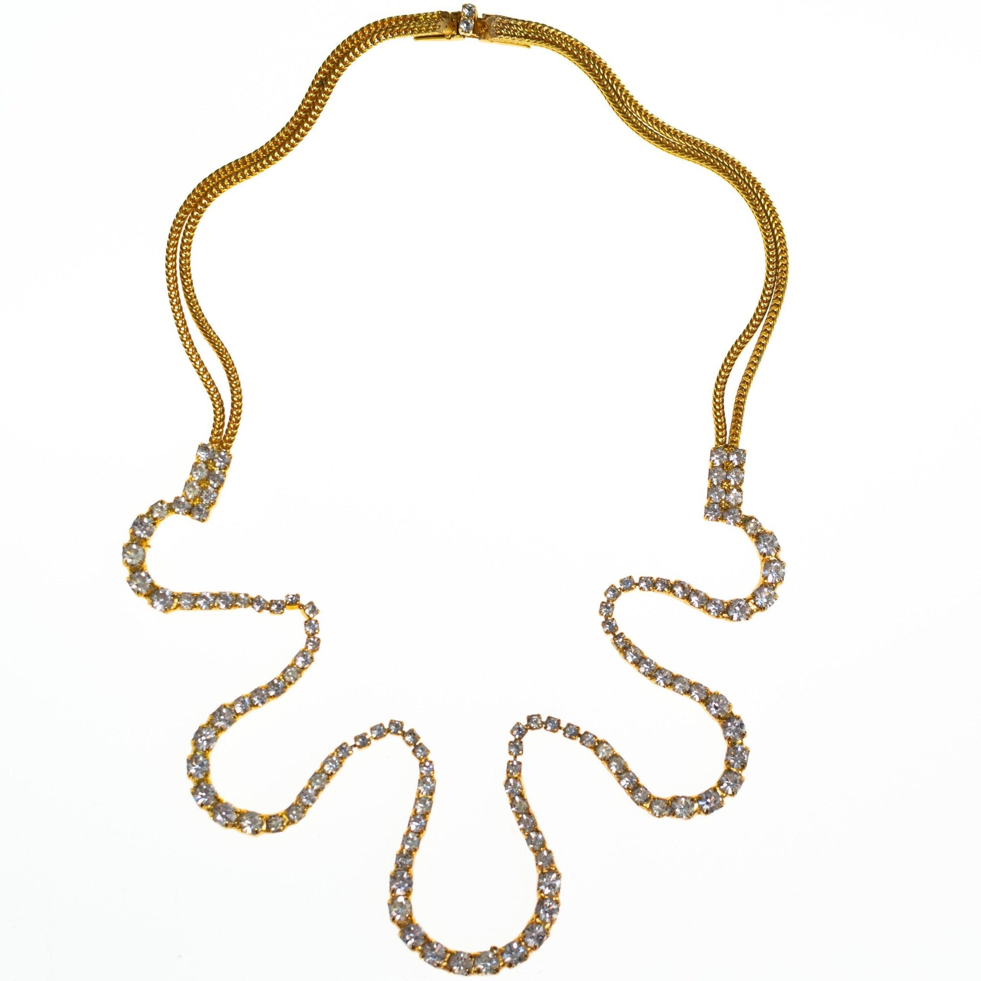 Hobe Vintage Gold Tone Necklace, Diamante Rhinestones, Slide Clasp by 1960s - Vintage Meet Modern Vintage Jewelry - Chicago, Illinois - #oldhollywoodglamour #vintagemeetmodern #designervintage #jewelrybox #antiquejewelry #vintagejewelry