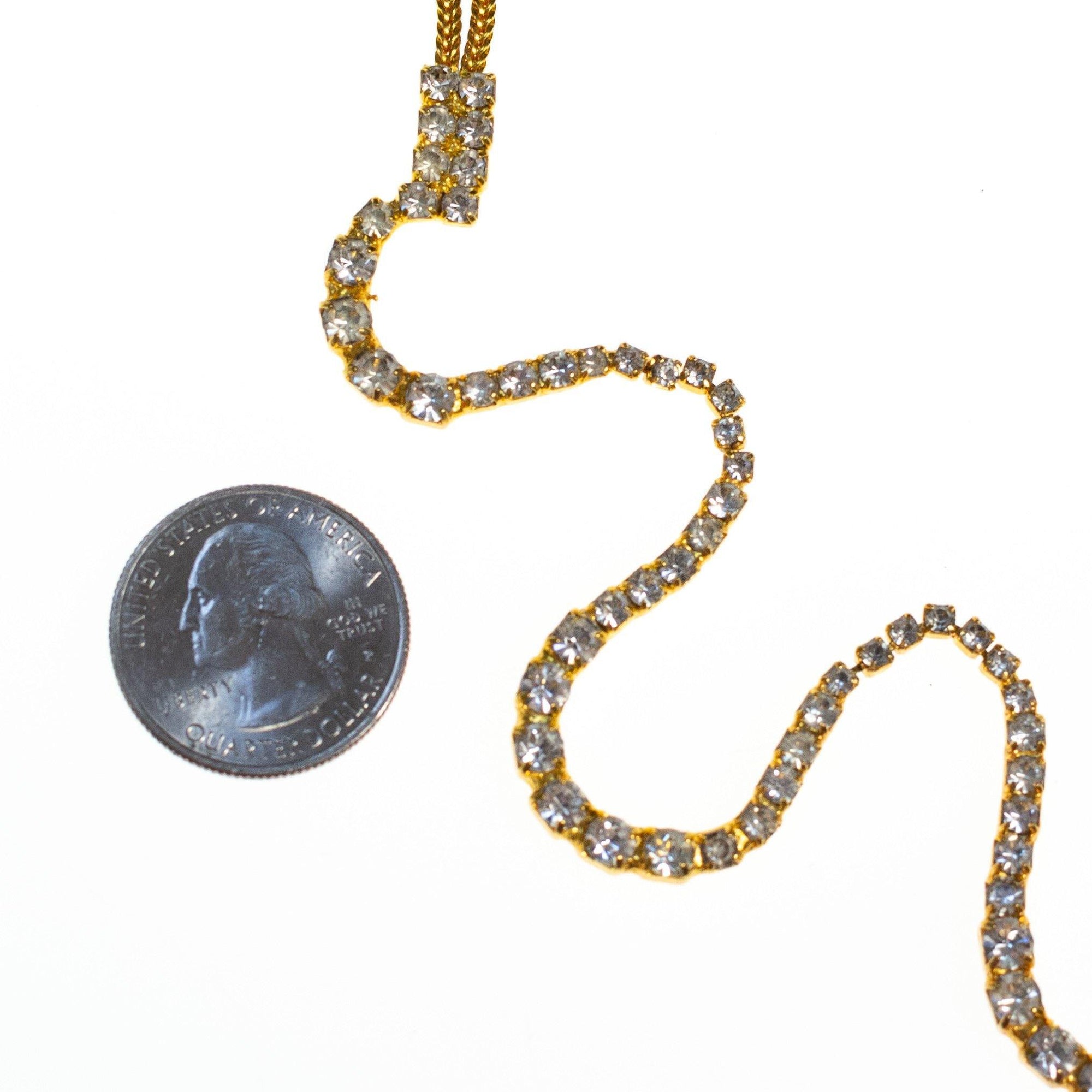 Hobe Vintage Gold Tone Necklace, Diamante Rhinestones, Slide Clasp by 1960s - Vintage Meet Modern Vintage Jewelry - Chicago, Illinois - #oldhollywoodglamour #vintagemeetmodern #designervintage #jewelrybox #antiquejewelry #vintagejewelry