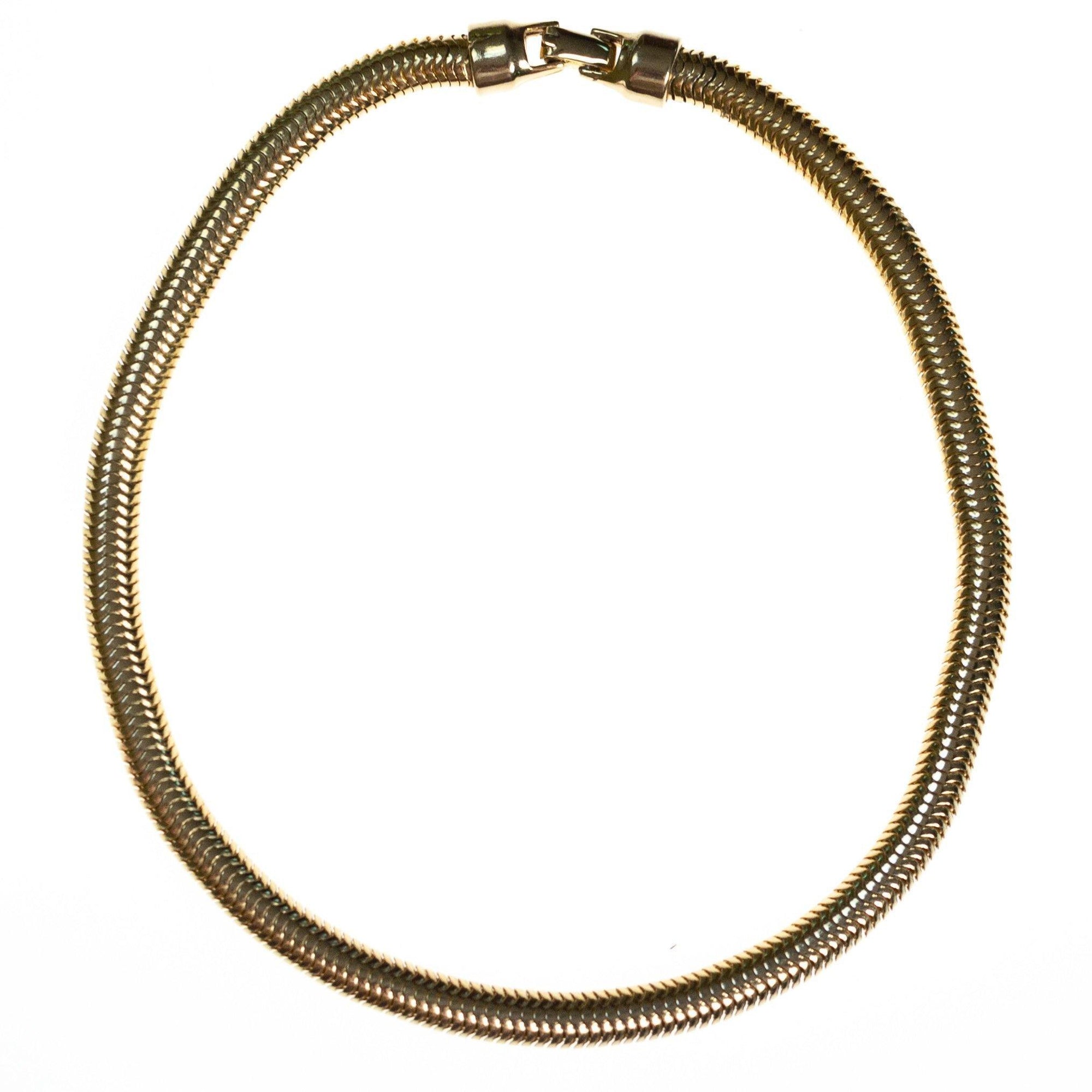 Vintage Gold Snake Chain Necklace by 1970s - Vintage Meet Modern Vintage Jewelry - Chicago, Illinois - #oldhollywoodglamour #vintagemeetmodern #designervintage #jewelrybox #antiquejewelry #vintagejewelry