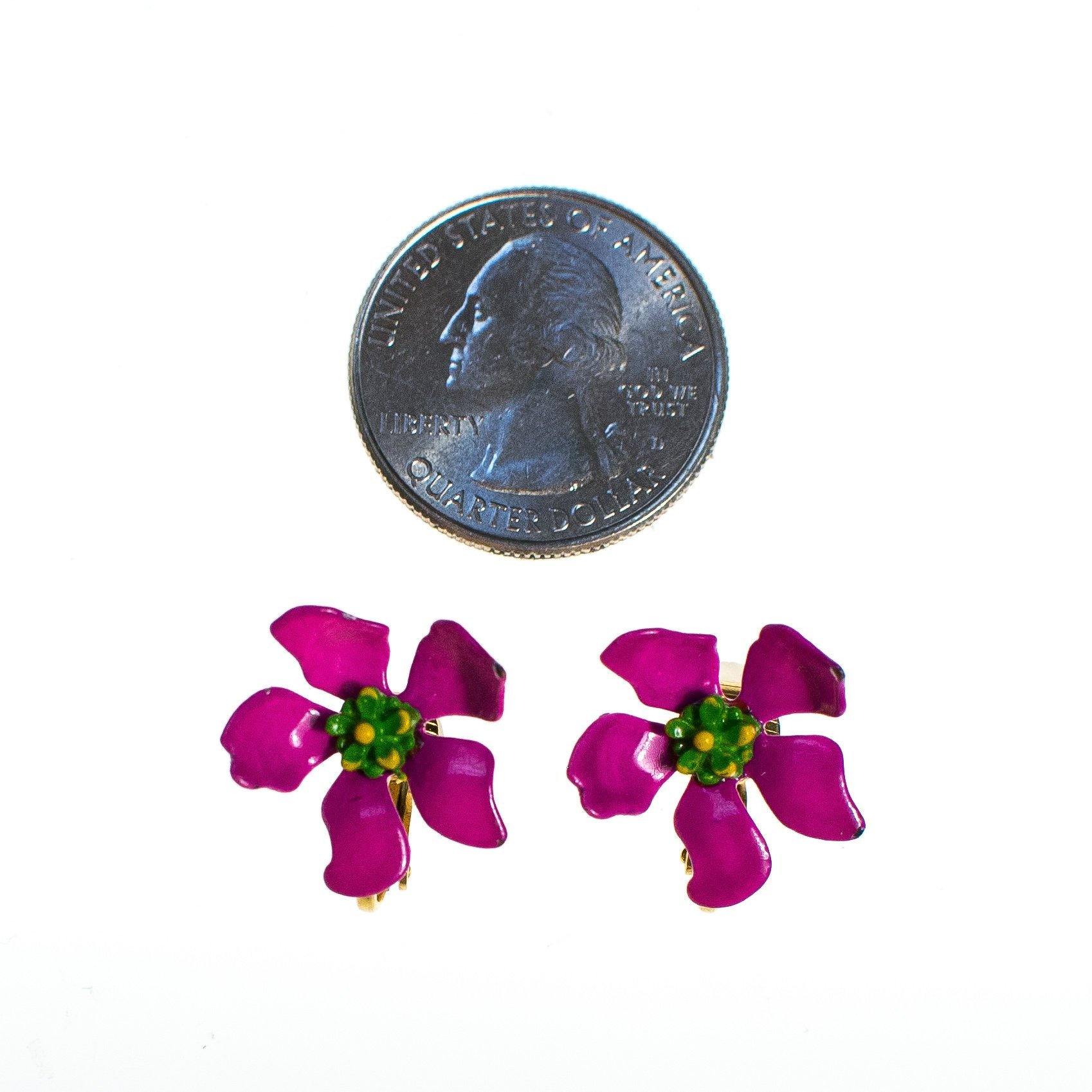 Vintage 1950s Painted Pink Enamel Flower Earrings by 1950s - Vintage Meet Modern Vintage Jewelry - Chicago, Illinois - #oldhollywoodglamour #vintagemeetmodern #designervintage #jewelrybox #antiquejewelry #vintagejewelry