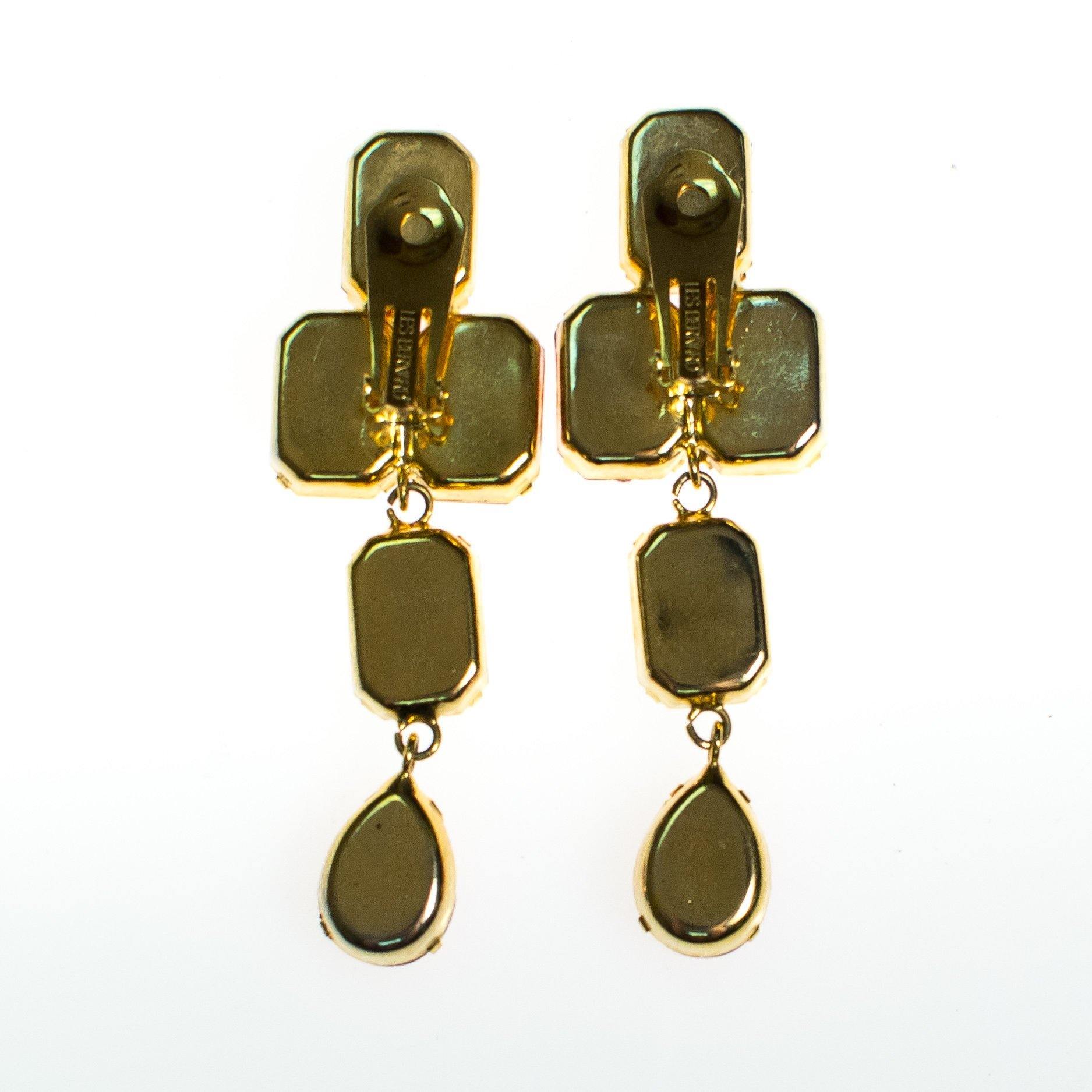 Vintage Les Bernard Pink and Purple Rhinestone Statement Earrings, Clip On, 1980s Runway Style by Les Bernard - Vintage Meet Modern Vintage Jewelry - Chicago, Illinois - #oldhollywoodglamour #vintagemeetmodern #designervintage #jewelrybox #antiquejewelry #vintagejewelry