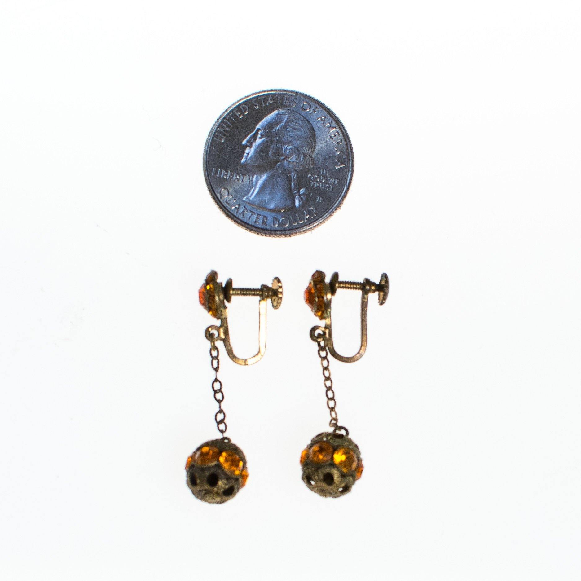 Vintage Amber Rhinestone Drop Earrings, West Germany, Screw Back by 1950s - Vintage Meet Modern Vintage Jewelry - Chicago, Illinois - #oldhollywoodglamour #vintagemeetmodern #designervintage #jewelrybox #antiquejewelry #vintagejewelry