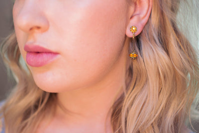 Vintage Amber Rhinestone Drop Earrings, West Germany, Screw Back by 1950s - Vintage Meet Modern Vintage Jewelry - Chicago, Illinois - #oldhollywoodglamour #vintagemeetmodern #designervintage #jewelrybox #antiquejewelry #vintagejewelry