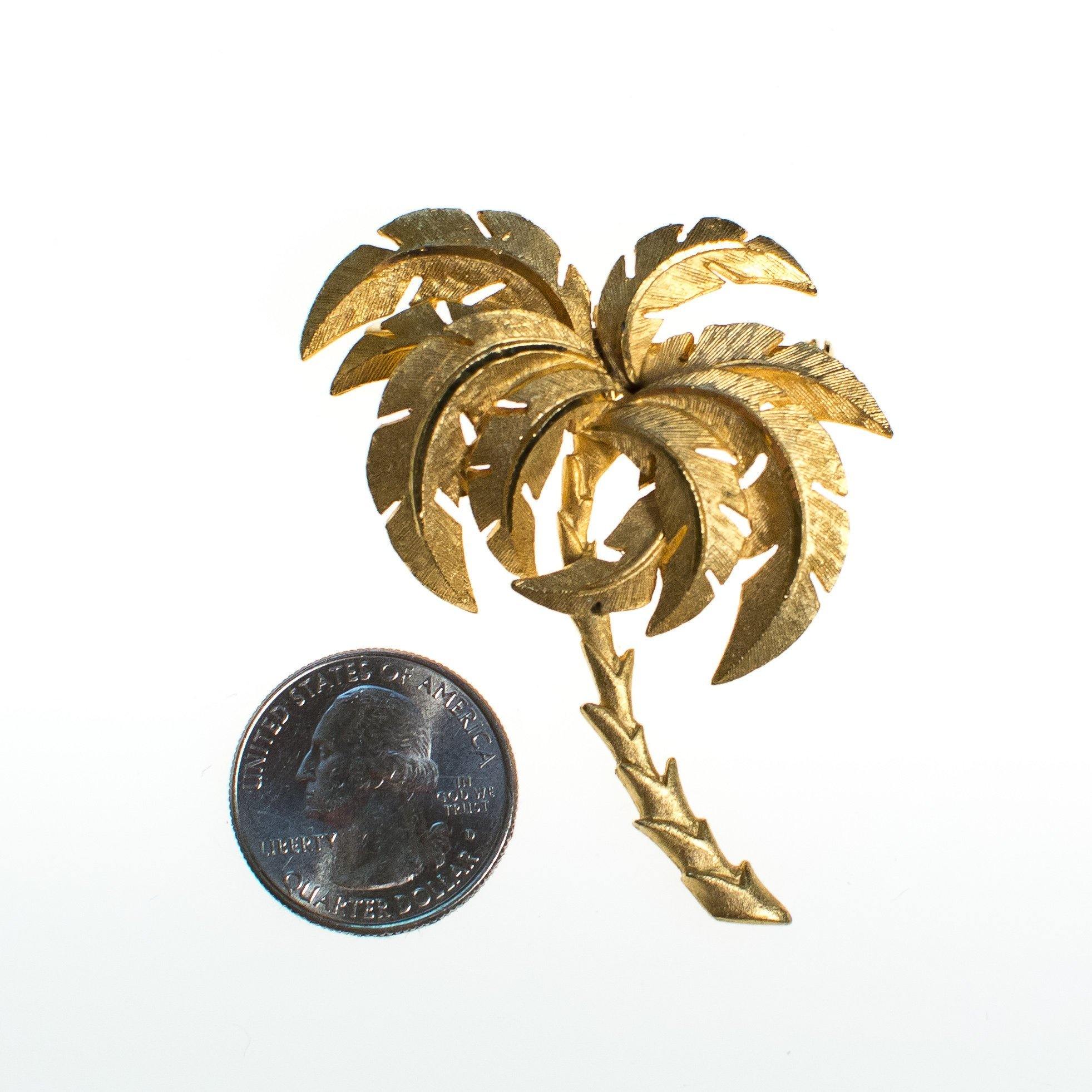 Vintage 1960s Brushed Gold Tone Palm Tree Brooch by 1960s - Vintage Meet Modern Vintage Jewelry - Chicago, Illinois - #oldhollywoodglamour #vintagemeetmodern #designervintage #jewelrybox #antiquejewelry #vintagejewelry
