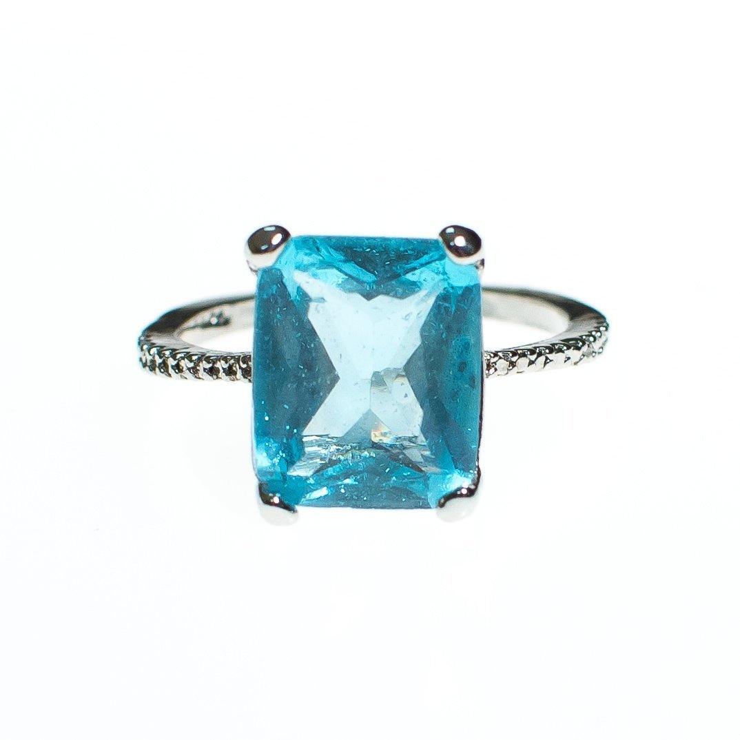 Vintage Aqua Crystal Emerald Cut Cocktail Statement Ring