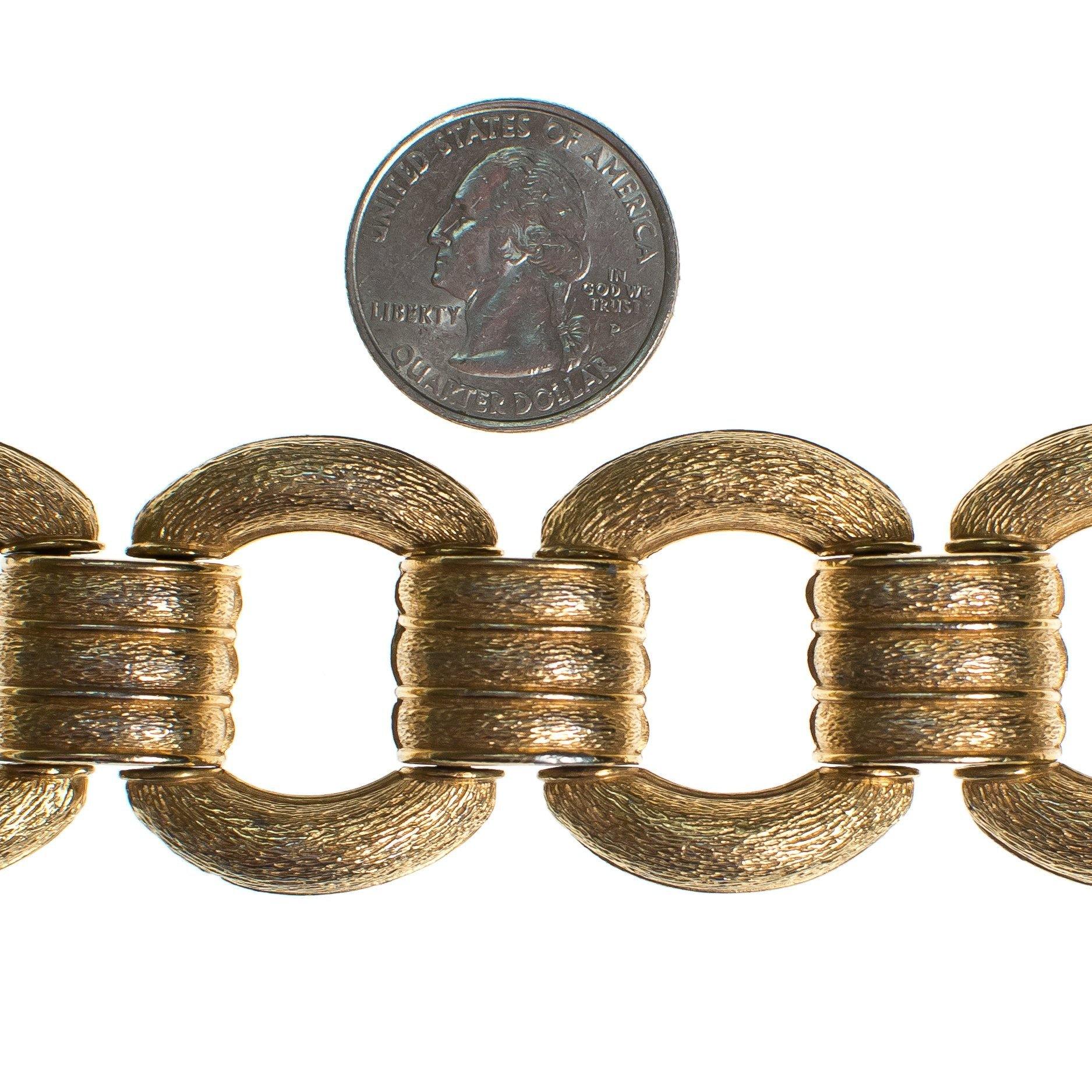 Vintage Ciner Brushed Gold Tone, Chuncky Link Bracelet by 1960s - Vintage Meet Modern Vintage Jewelry - Chicago, Illinois - #oldhollywoodglamour #vintagemeetmodern #designervintage #jewelrybox #antiquejewelry #vintagejewelry