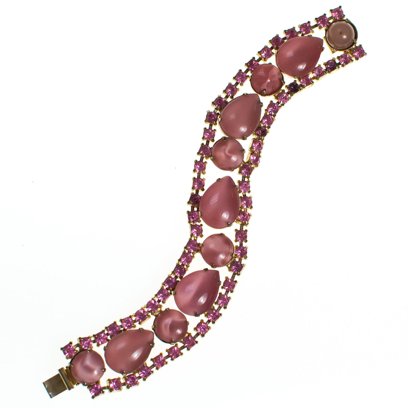 Vintage Pink Crystal and Moonglow Rhinestone Bracelet