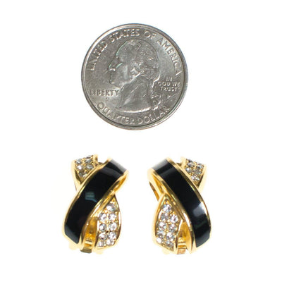 Vintage Christian Dior Statement Earrings Black Enamel with Sparkling Diamante Crystals &quot;X&quot; Style Design by Christian Dior - Vintage Meet Modern Vintage Jewelry - Chicago, Illinois - #oldhollywoodglamour #vintagemeetmodern #designervintage #jewelrybox #antiquejewelry #vintagejewelry