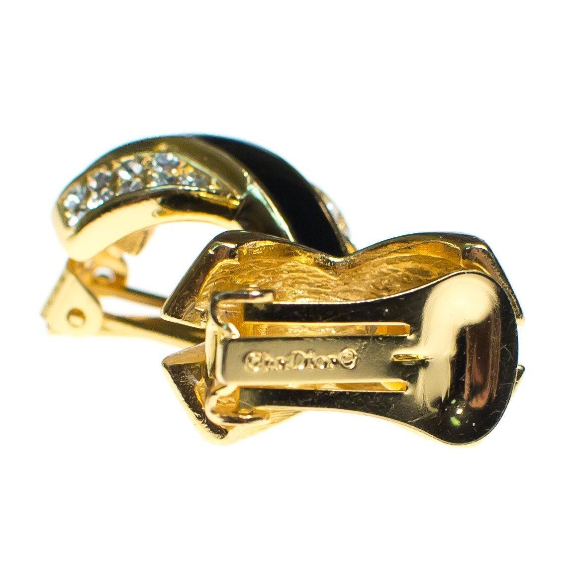 Vintage Christian Dior Statement Earrings Black Enamel with Sparkling Diamante Crystals &quot;X&quot; Style Design by Christian Dior - Vintage Meet Modern Vintage Jewelry - Chicago, Illinois - #oldhollywoodglamour #vintagemeetmodern #designervintage #jewelrybox #antiquejewelry #vintagejewelry