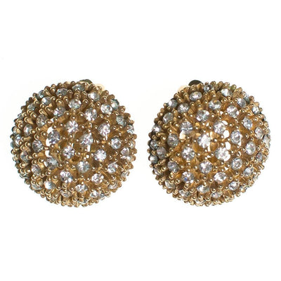 Vintage Ciner New York Gold Basketweave Domed Statement Earrings with Sparkling Diamante Crystals by Ciner - Vintage Meet Modern Vintage Jewelry - Chicago, Illinois - #oldhollywoodglamour #vintagemeetmodern #designervintage #jewelrybox #antiquejewelry #vintagejewelry