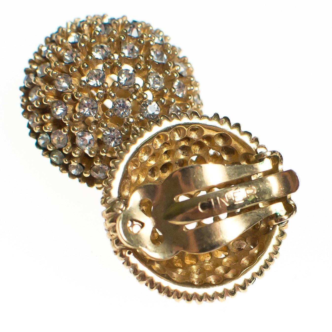Vintage Ciner New York Gold Basketweave Domed Statement Earrings with Sparkling Diamante Crystals by Ciner - Vintage Meet Modern Vintage Jewelry - Chicago, Illinois - #oldhollywoodglamour #vintagemeetmodern #designervintage #jewelrybox #antiquejewelry #vintagejewelry