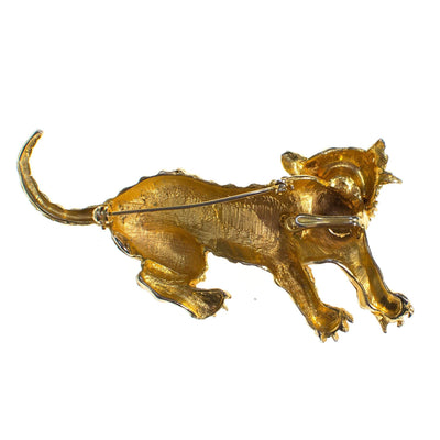 Vintage Brushed Gold Tone Roaring Tiger Brooch by 1960s - Vintage Meet Modern Vintage Jewelry - Chicago, Illinois - #oldhollywoodglamour #vintagemeetmodern #designervintage #jewelrybox #antiquejewelry #vintagejewelry