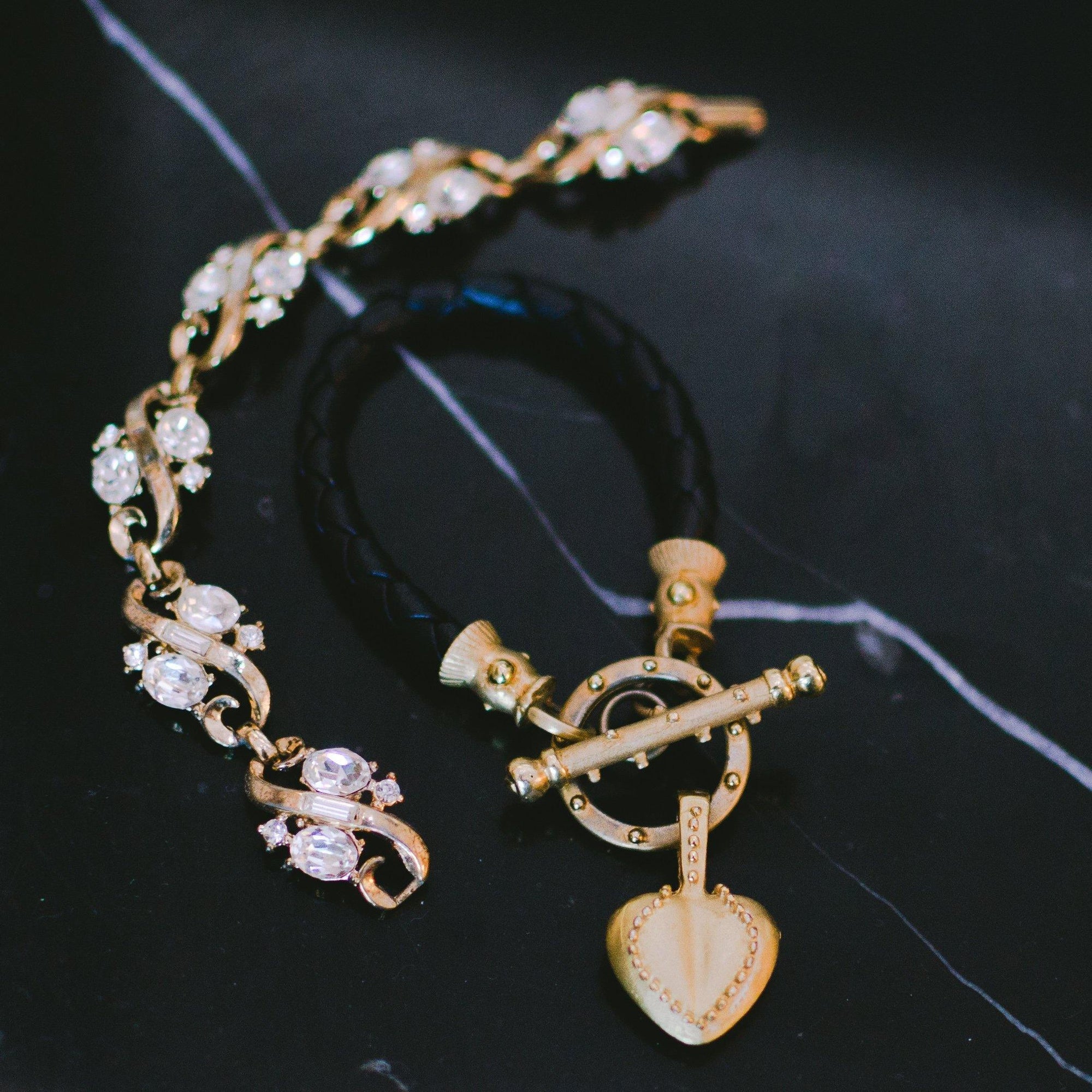 Vintage Braided Leather Bracelet with Gold Heart Charm by 1990s - Vintage Meet Modern Vintage Jewelry - Chicago, Illinois - #oldhollywoodglamour #vintagemeetmodern #designervintage #jewelrybox #antiquejewelry #vintagejewelry