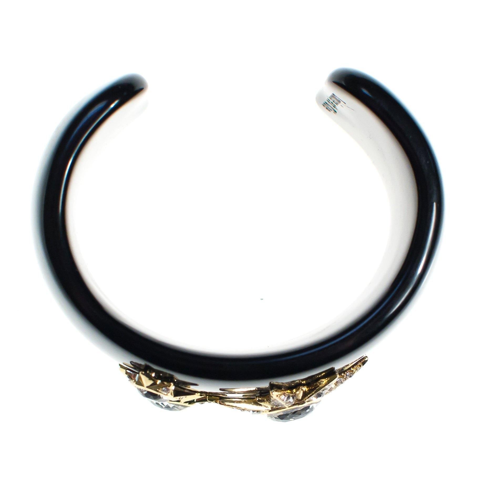 Vintage Louise et Cie Black Lucite Cuff with Gold Rhinestone Stars by Louise et Cie - Vintage Meet Modern Vintage Jewelry - Chicago, Illinois - #oldhollywoodglamour #vintagemeetmodern #designervintage #jewelrybox #antiquejewelry #vintagejewelry
