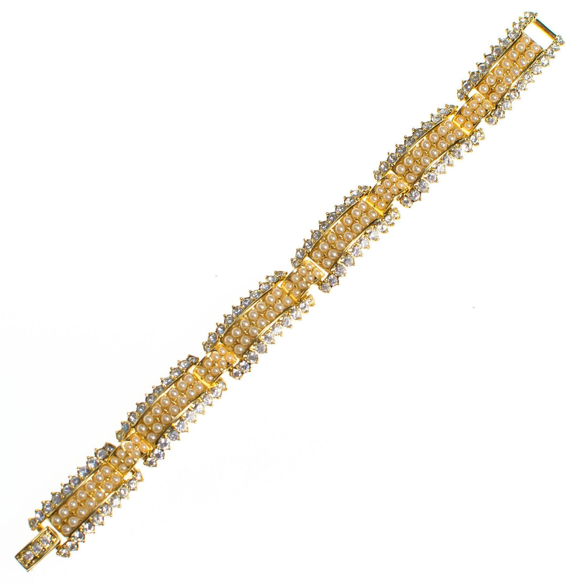 Vintage Joan Rivers Pearl and Rhinestone Line Style Bracelet