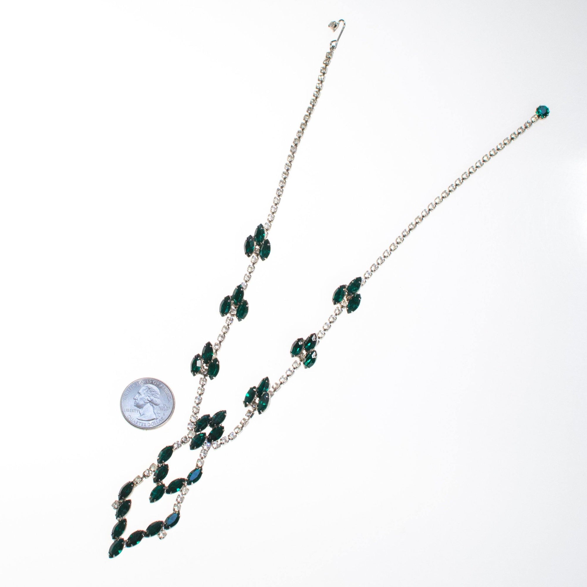 Vintage Art Deco Emerald Crystal and Diamante Rhinestone Necklace by Art Deco - Vintage Meet Modern Vintage Jewelry - Chicago, Illinois - #oldhollywoodglamour #vintagemeetmodern #designervintage #jewelrybox #antiquejewelry #vintagejewelry