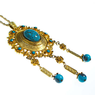 Vintage 1970s Rococco Revival Turquoise and Gold Statement Necklace by 1970s - Vintage Meet Modern Vintage Jewelry - Chicago, Illinois - #oldhollywoodglamour #vintagemeetmodern #designervintage #jewelrybox #antiquejewelry #vintagejewelry