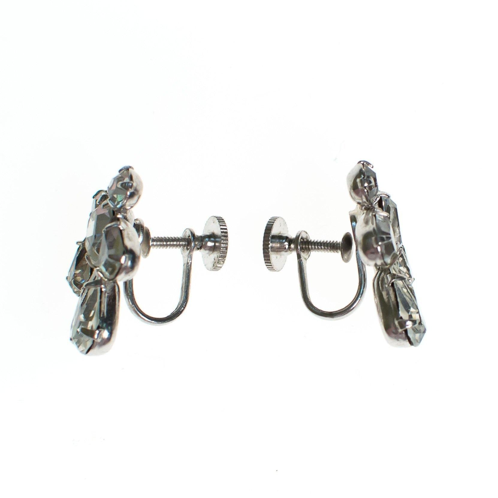 Vintage Art Deco Diamante Rhinestone Earrings, Screw Back, Silver Tone by Art Deco - Vintage Meet Modern Vintage Jewelry - Chicago, Illinois - #oldhollywoodglamour #vintagemeetmodern #designervintage #jewelrybox #antiquejewelry #vintagejewelry