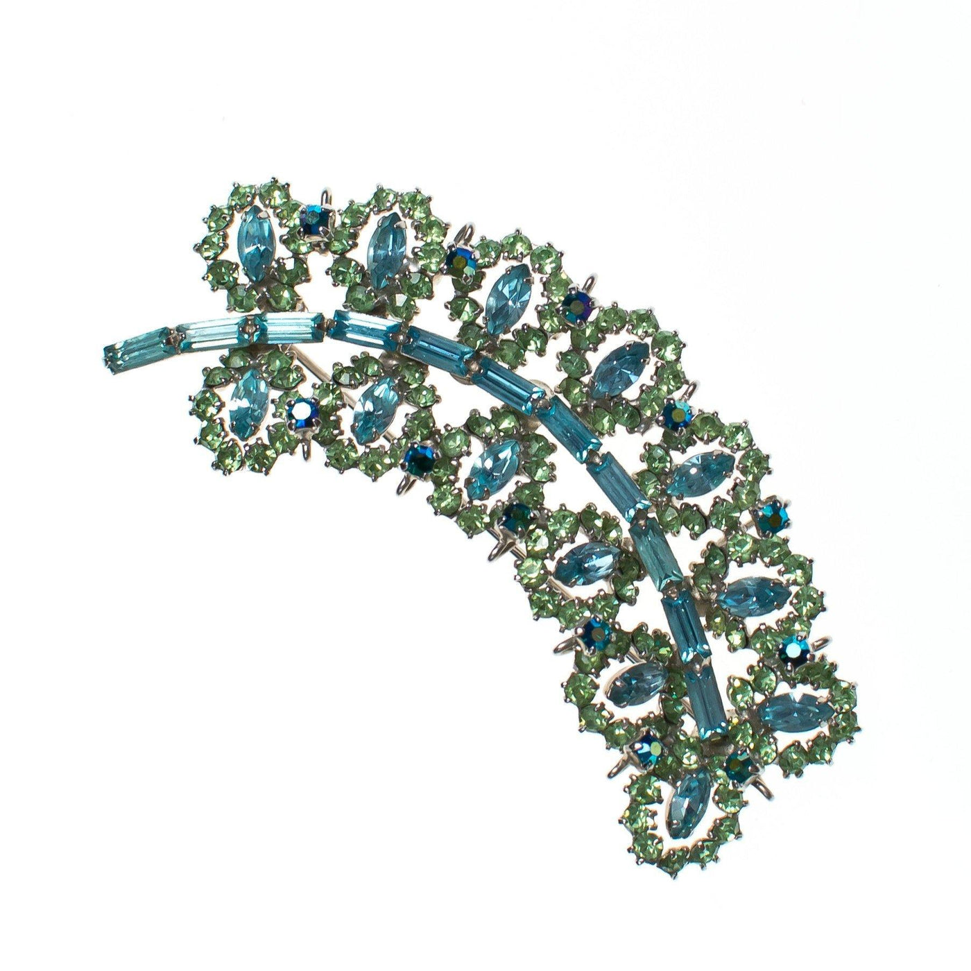 Vintage Rhinestone Brooch, Pastel Blue and Green Rhinestones, Pin