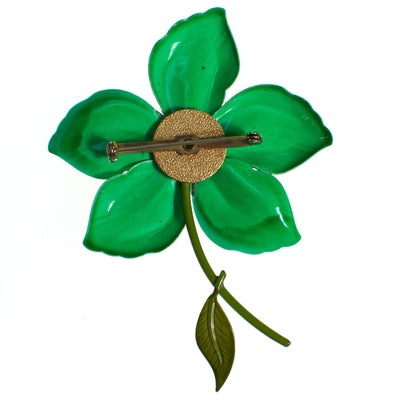 Vintage 1950s  Green Painted Enamel Flower Brooch, Pin by 1950s - Vintage Meet Modern Vintage Jewelry - Chicago, Illinois - #oldhollywoodglamour #vintagemeetmodern #designervintage #jewelrybox #antiquejewelry #vintagejewelry