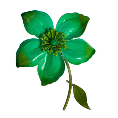 Vintage 1950s  Green Painted Enamel Flower Brooch, Pin by 1950s - Vintage Meet Modern Vintage Jewelry - Chicago, Illinois - #oldhollywoodglamour #vintagemeetmodern #designervintage #jewelrybox #antiquejewelry #vintagejewelry