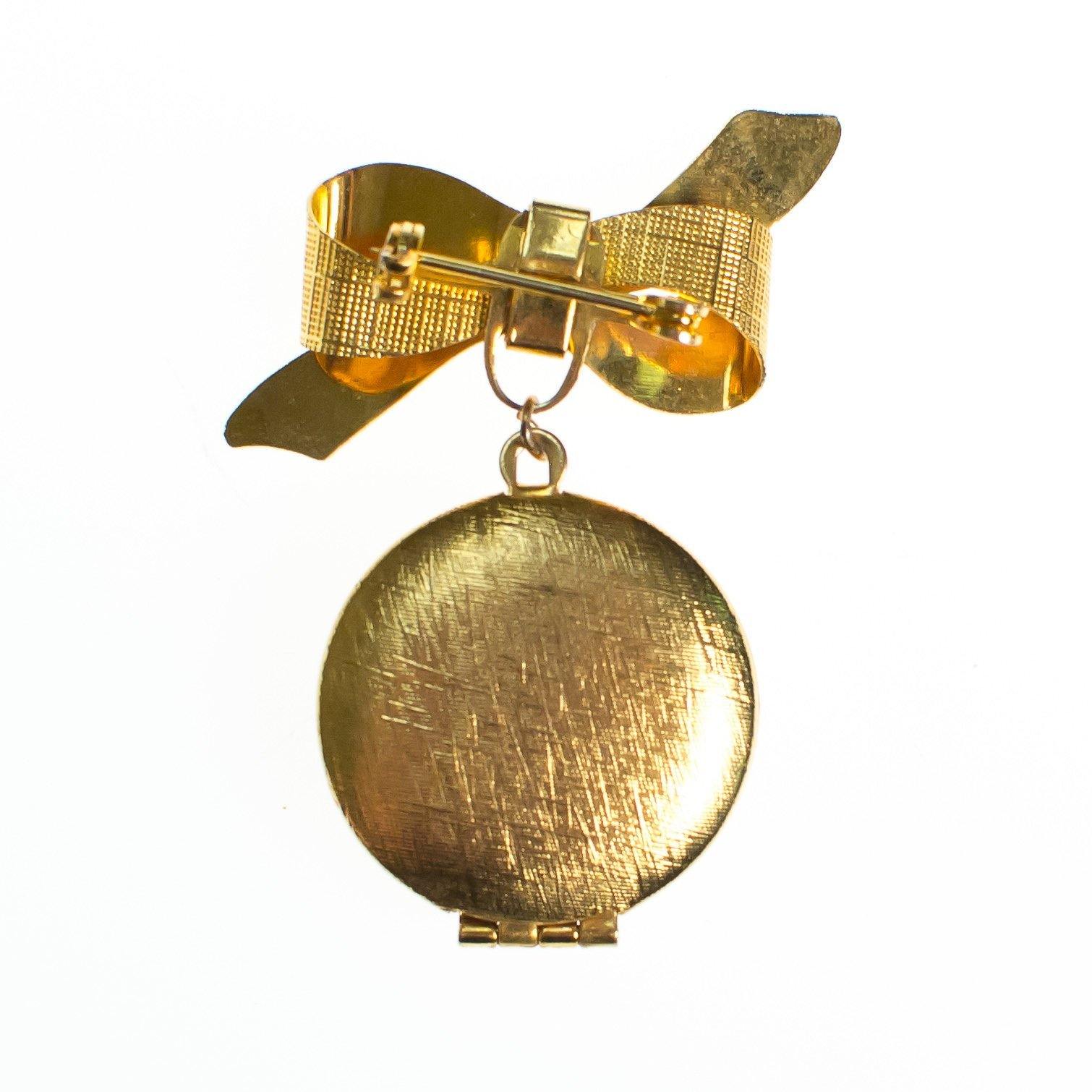 Vintage Guilloche Pink Rose Locket Brooch Pin with Gold Bow by 1960s - Vintage Meet Modern Vintage Jewelry - Chicago, Illinois - #oldhollywoodglamour #vintagemeetmodern #designervintage #jewelrybox #antiquejewelry #vintagejewelry