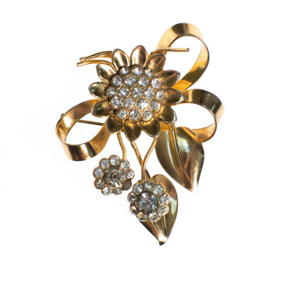 Vintage 1940s Floral Bouquet Brooch with Diamante Crystal Rhinestones, Gold Flower Pin by 1940s - Vintage Meet Modern Vintage Jewelry - Chicago, Illinois - #oldhollywoodglamour #vintagemeetmodern #designervintage #jewelrybox #antiquejewelry #vintagejewelry