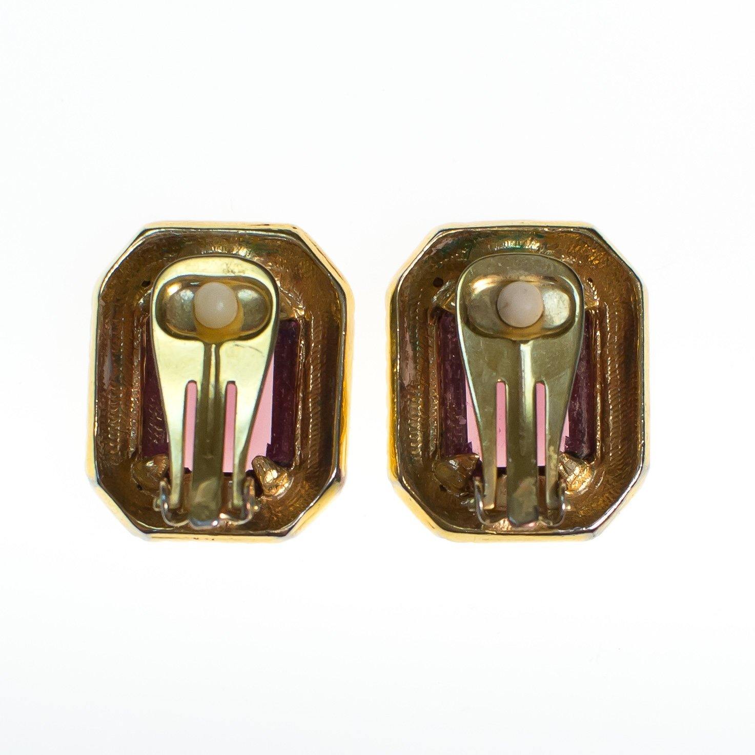 Vintage Swarovski Amethyst Crystal and Diamante Gold Statement Earrings, Clip On by 1980s - Vintage Meet Modern Vintage Jewelry - Chicago, Illinois - #oldhollywoodglamour #vintagemeetmodern #designervintage #jewelrybox #antiquejewelry #vintagejewelry