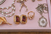 Vintage Swarovski Amethyst Crystal and Diamante Gold Statement Earrings, Clip On by 1980s - Vintage Meet Modern Vintage Jewelry - Chicago, Illinois - #oldhollywoodglamour #vintagemeetmodern #designervintage #jewelrybox #antiquejewelry #vintagejewelry