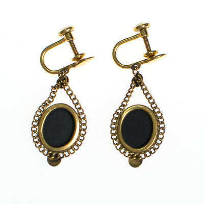 Vintage 1940s Jet Black Glass Cabochon Gold Filled Screw Back Earrings by 1940s - Vintage Meet Modern Vintage Jewelry - Chicago, Illinois - #oldhollywoodglamour #vintagemeetmodern #designervintage #jewelrybox #antiquejewelry #vintagejewelry
